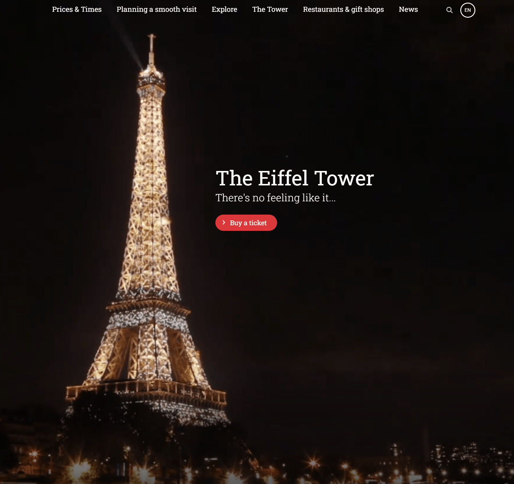 Homepage of Eiffel Tower website