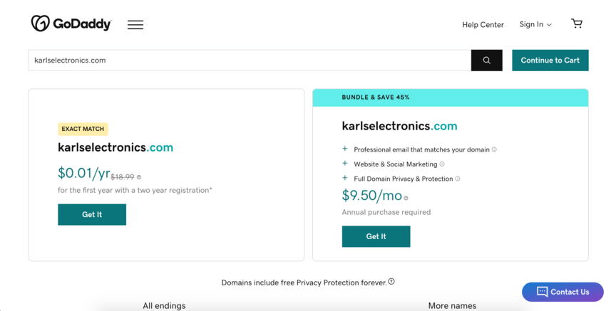 karlselectronics godaddy search
