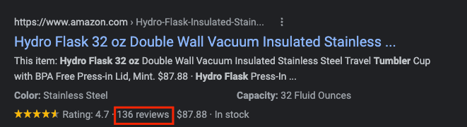 SEO listing for Hydroflask