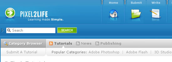 Flash Tutorials on Pixel2Life - screen shot.