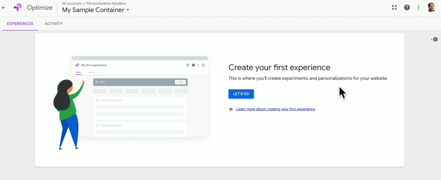 Google Optimize homepage