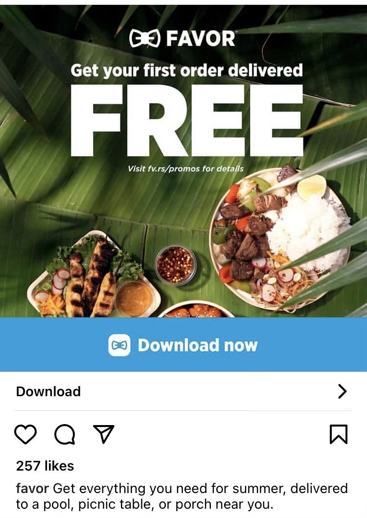 Favor Instagram ad for free order