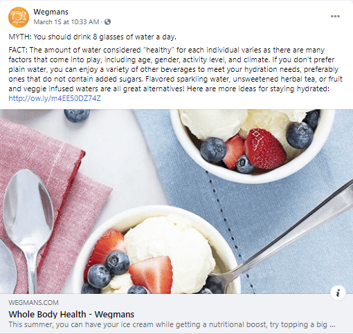 Wegmans social media post of a food blog