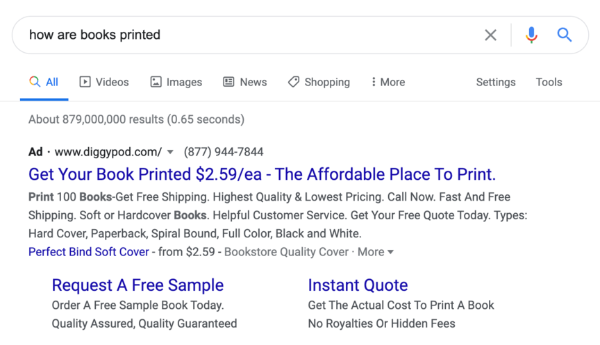 how are books printed ppc ad results