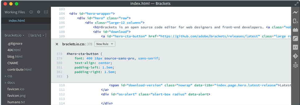 Brackets CSS editor