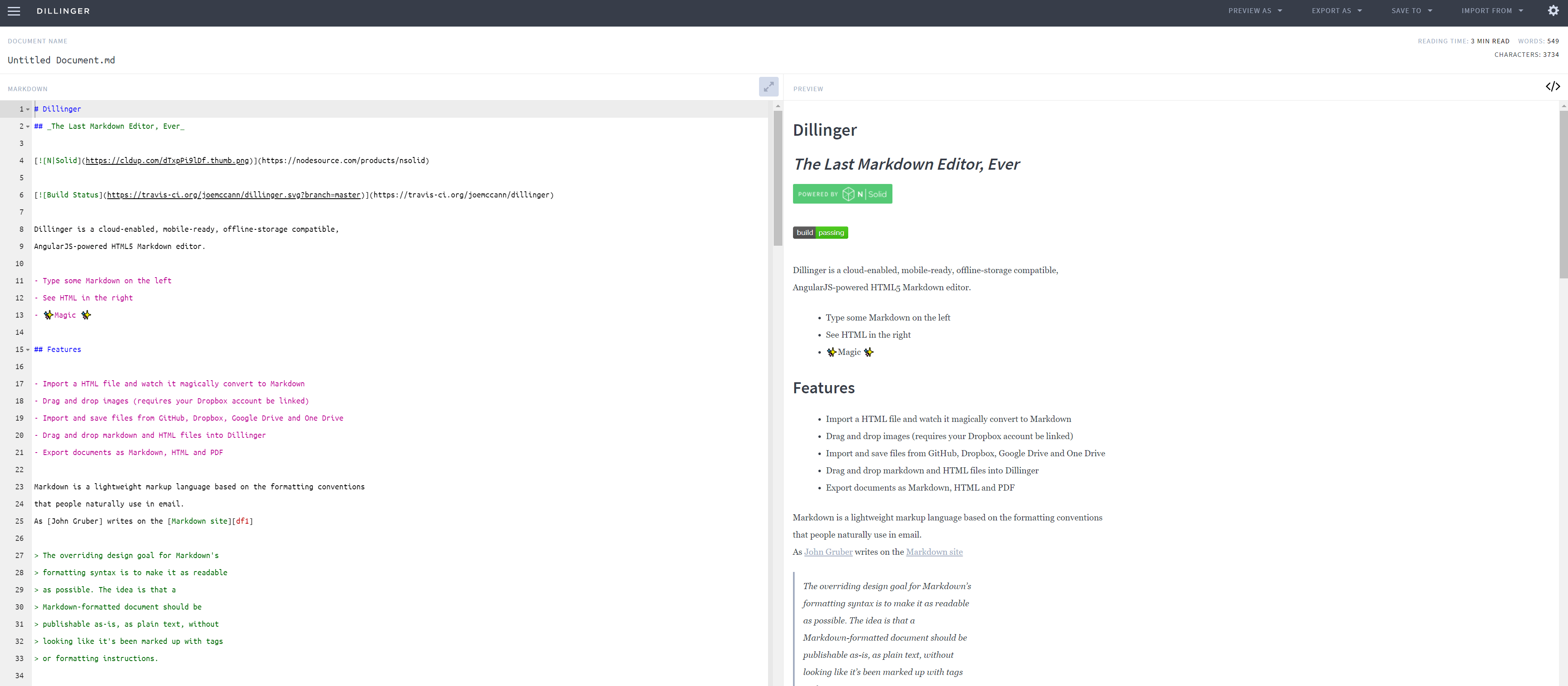 Dillinger markdown editor