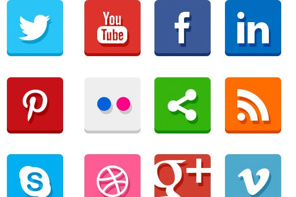 Simple Flat Social Media Icons (PSD & PNG)