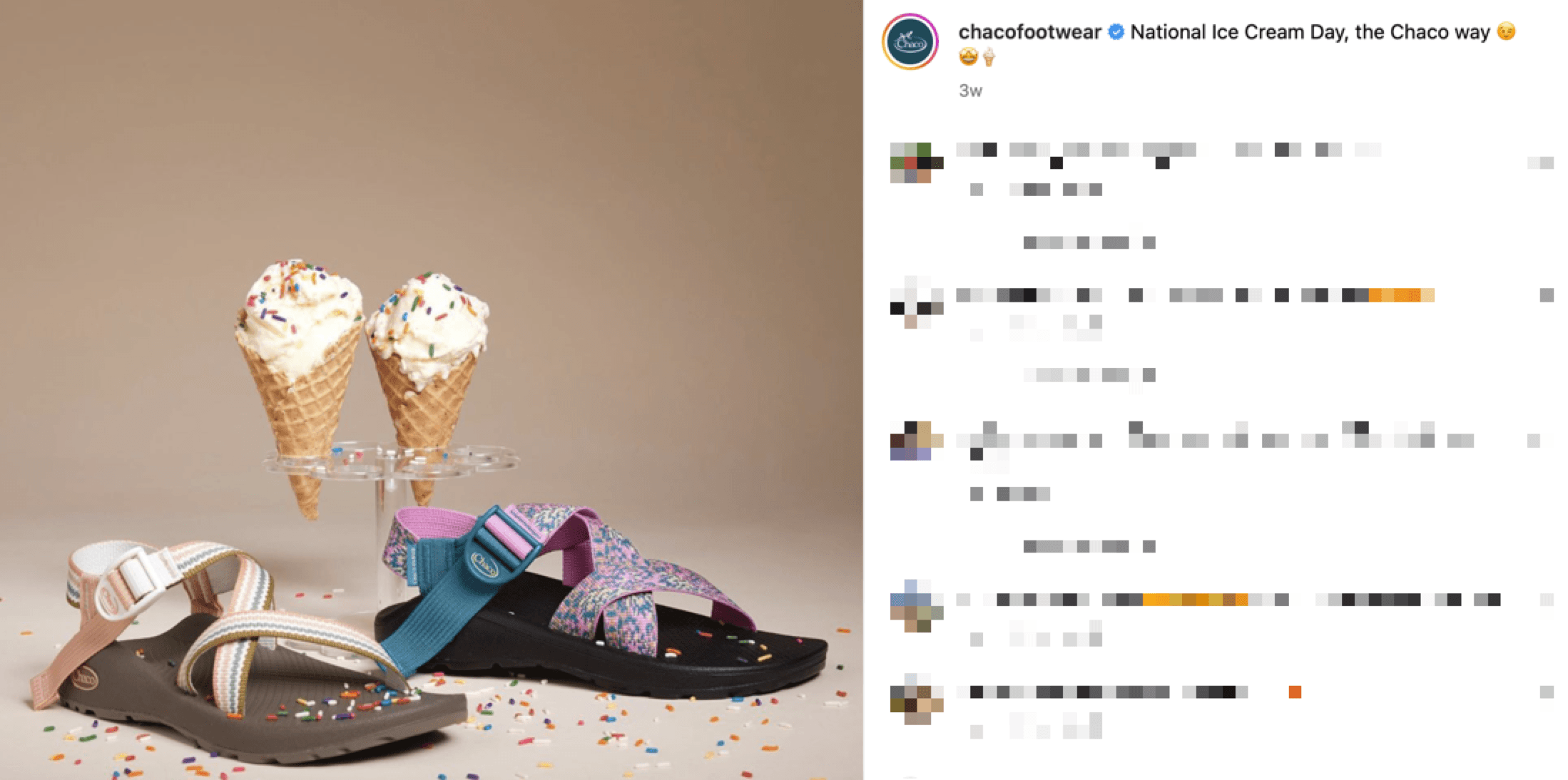 Instagram post from Chaco celebrating national ice cream day