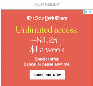 Display ad asking people to subscribe to the New York Times