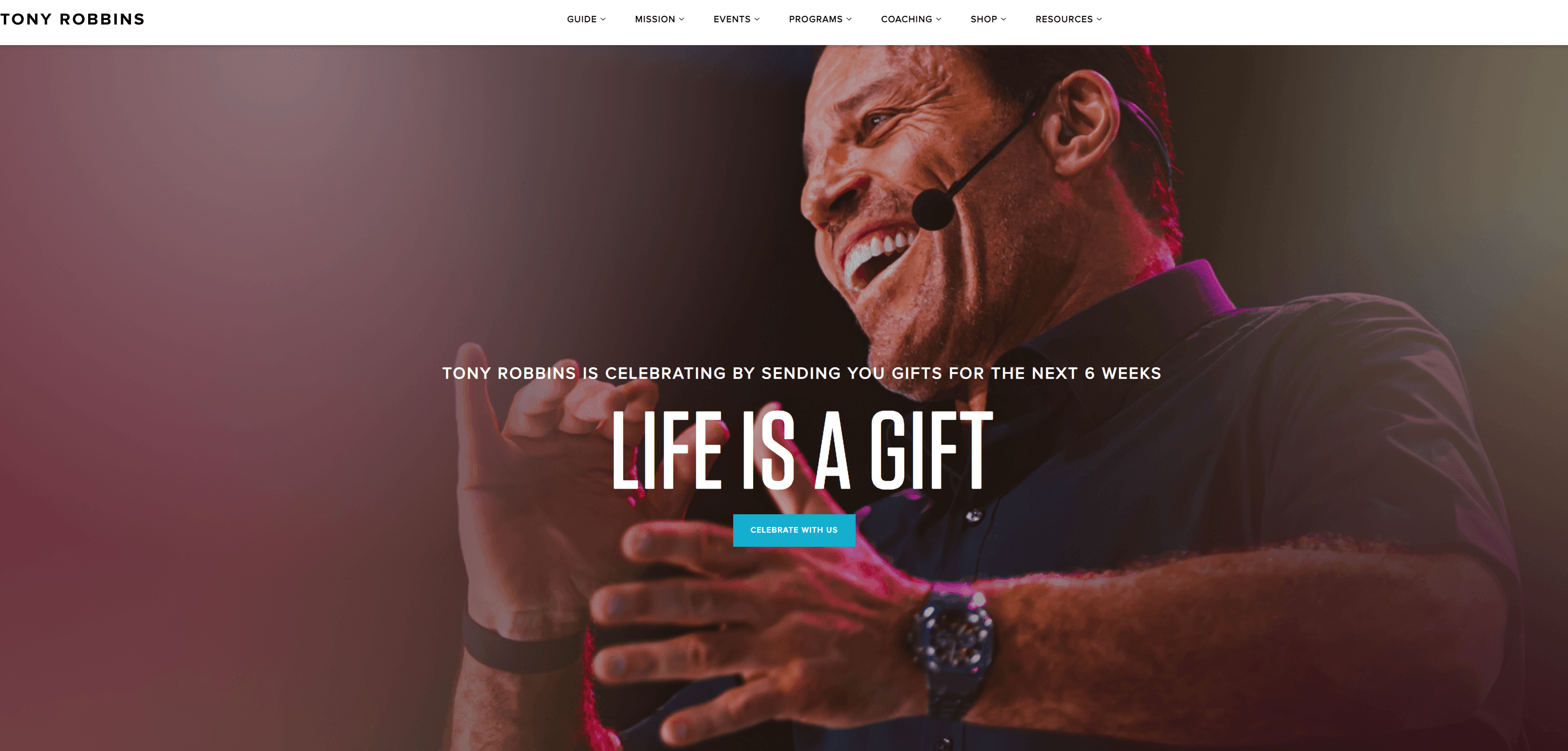 Tony Robbins' website homepage 