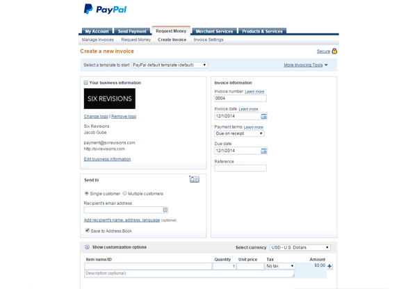 PayPal Online Invoicing