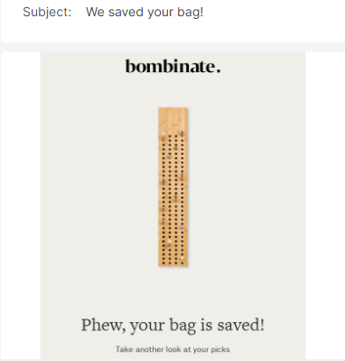 Bombinate cart recovery email reminding the shopper of their cart contents