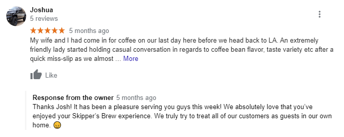 positive review coffee shop