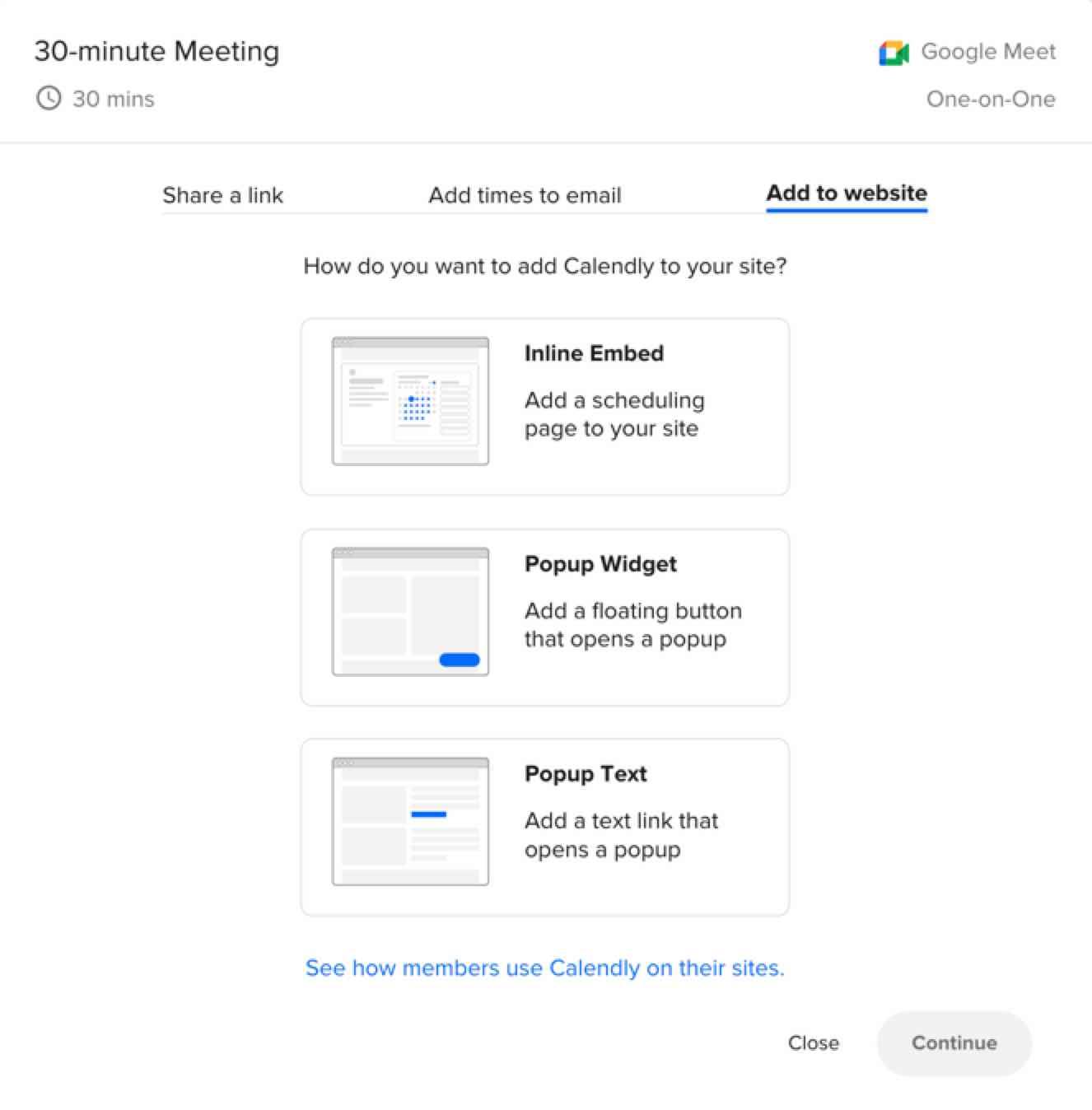 calendly meeting scheduler embed to website