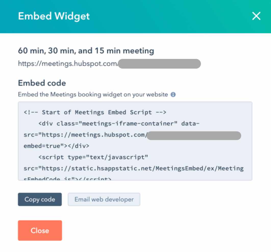 hubspot meeting scheduler widget