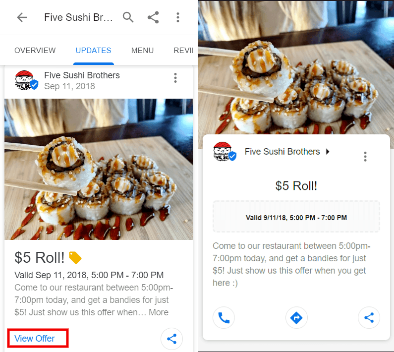 five sushi bros offer google my business