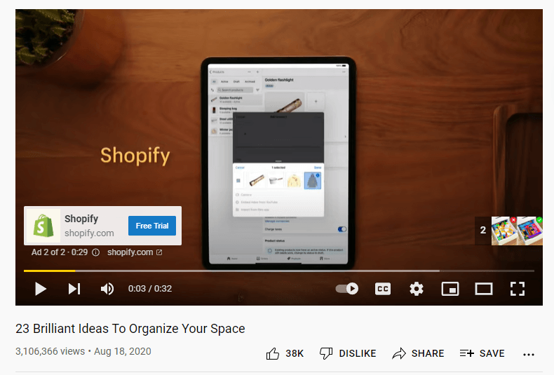 Video ad for Shopify on YouTube