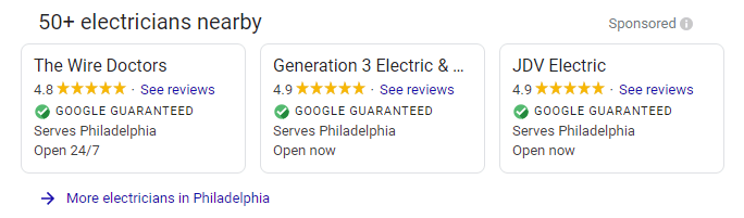 Google Local Services ads for local electricians