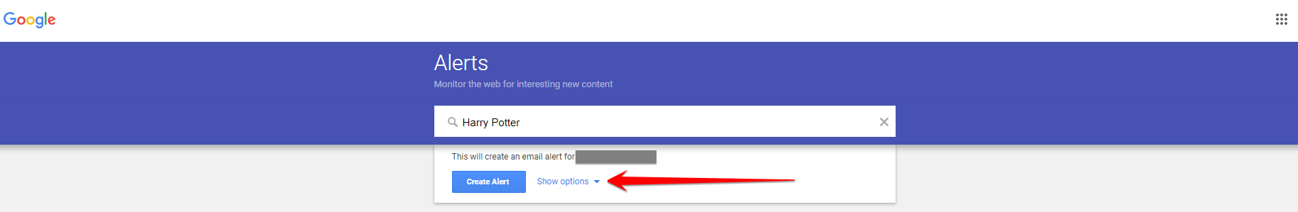 Google Alerts show options