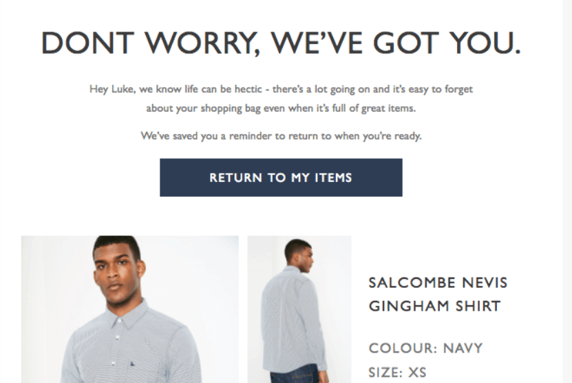 Jack Wills cart recovery email