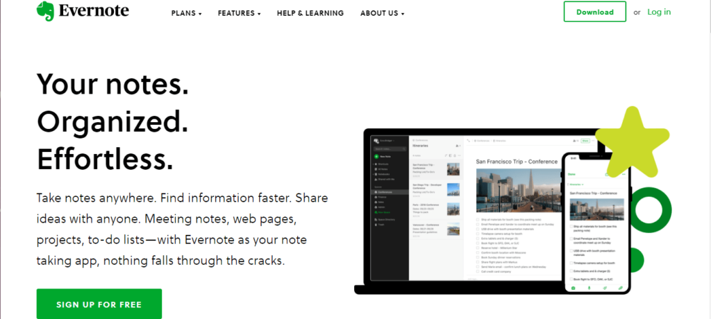 Evernote landing page