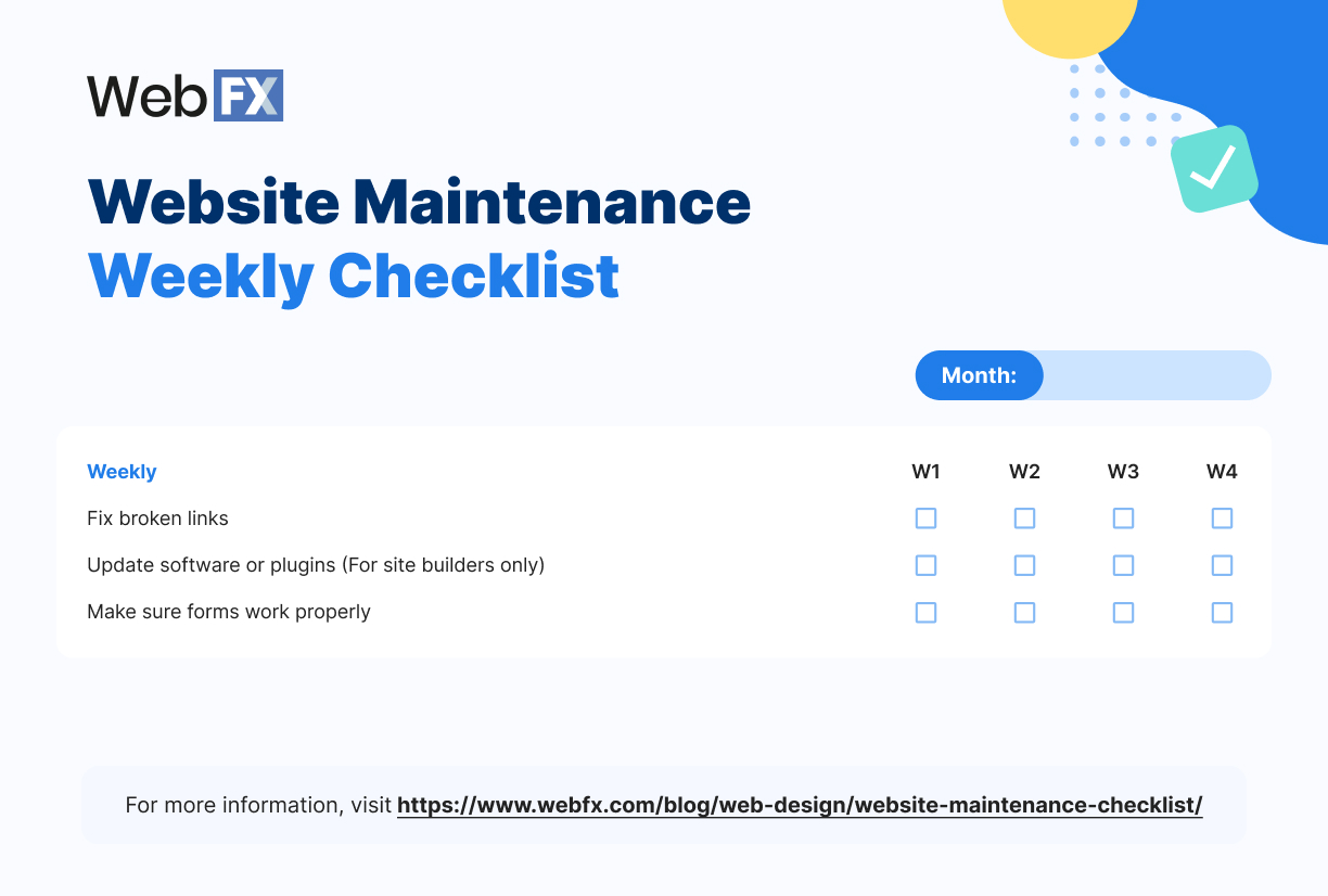 Checklist for weekly website maintenance tasks