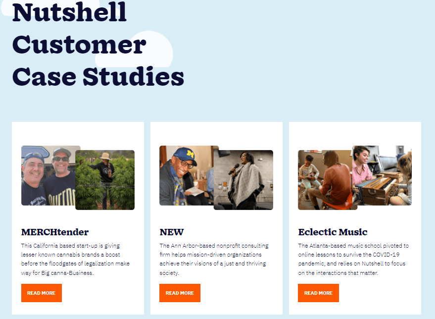 nutshell customer case studies page screenshot