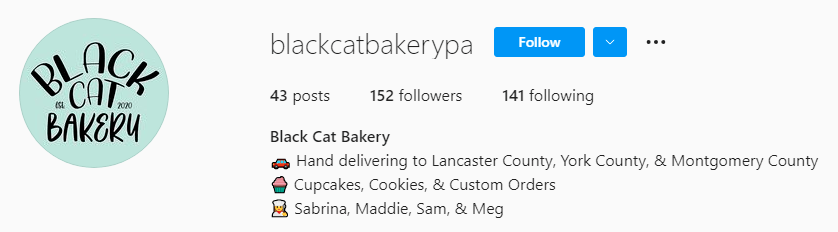 black cat bakery small business instagram bios