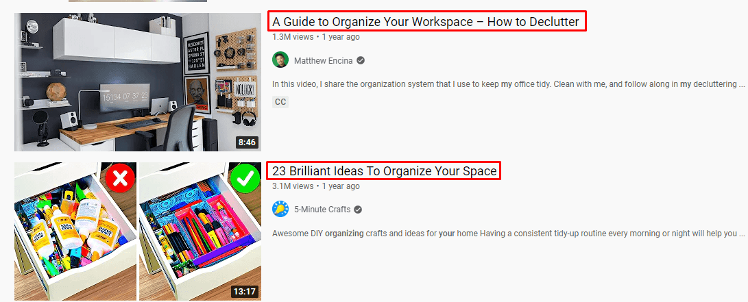 Title tag for organizing videos on YouTube