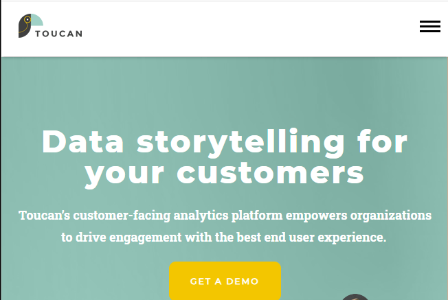 Homepage for Toucan data analytics platform