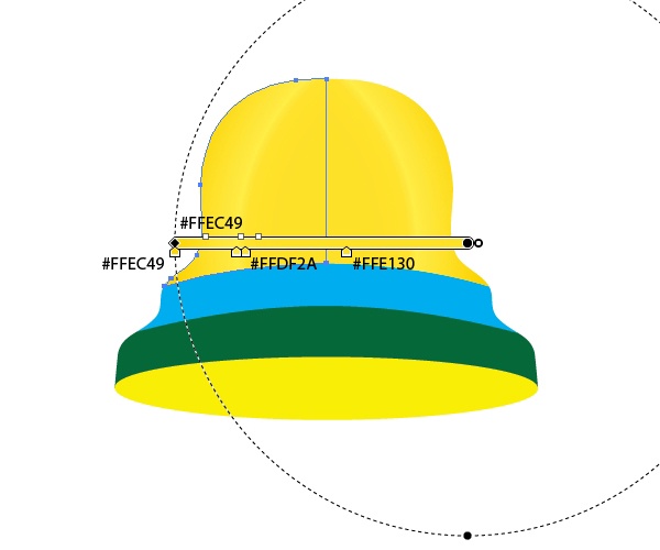 Apply the same radial gradient to both upper sides of the bell 