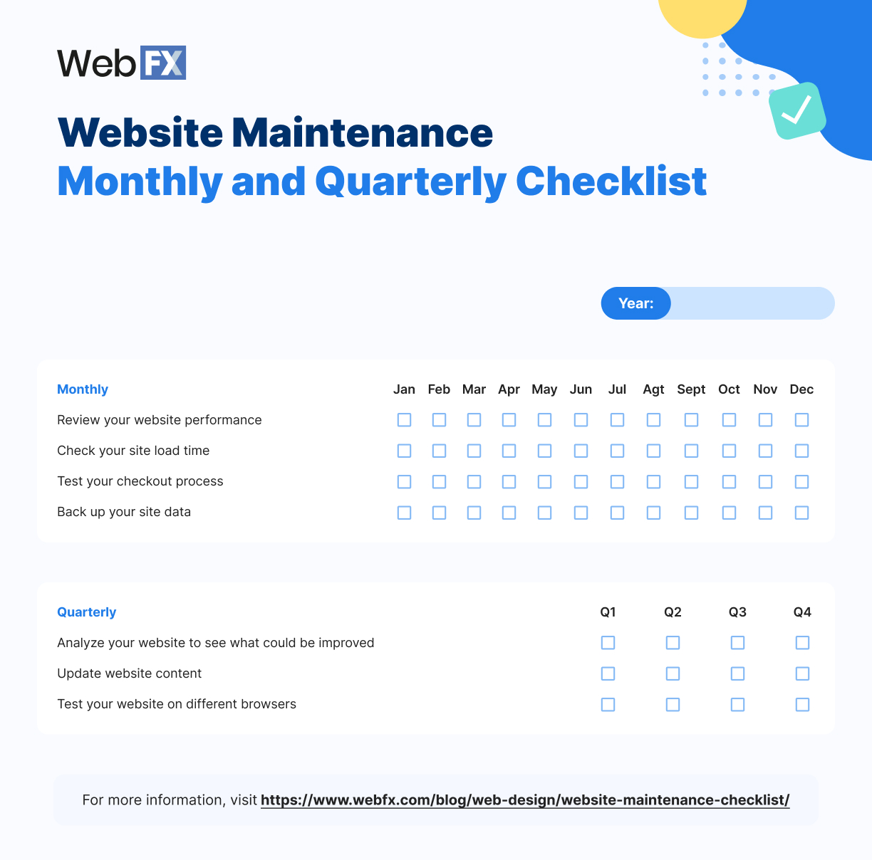 Checklist for monthly and quarterly website maintenance tasks