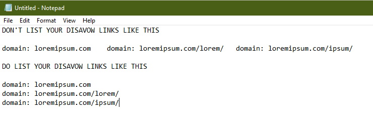 Notepad example of disavowing links