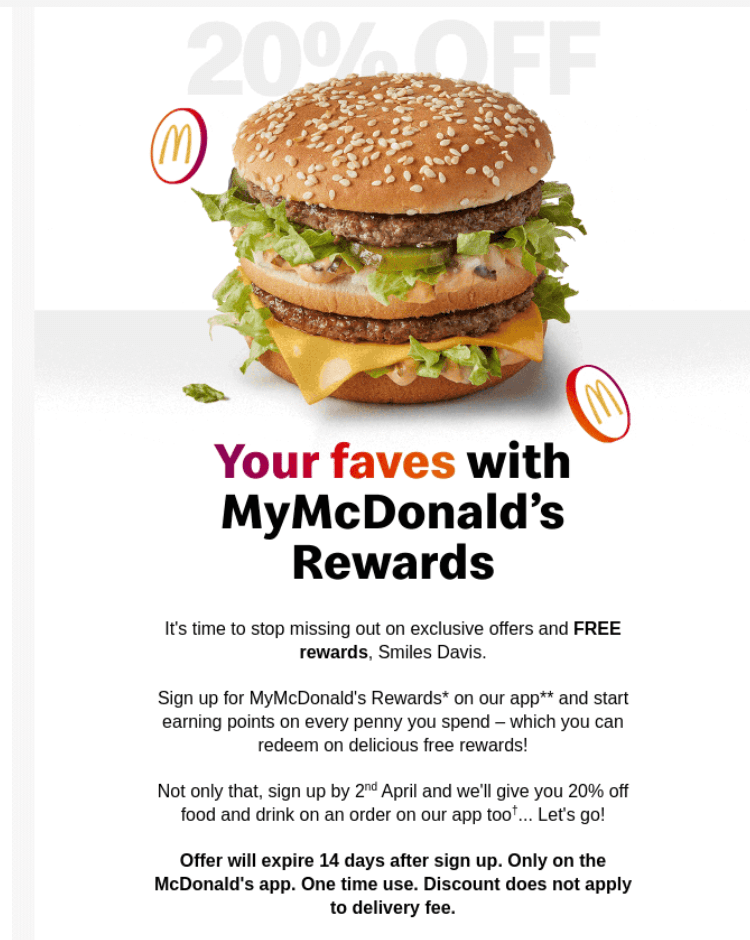 Big Mac at the top of an email about McDonalds' loyalty program