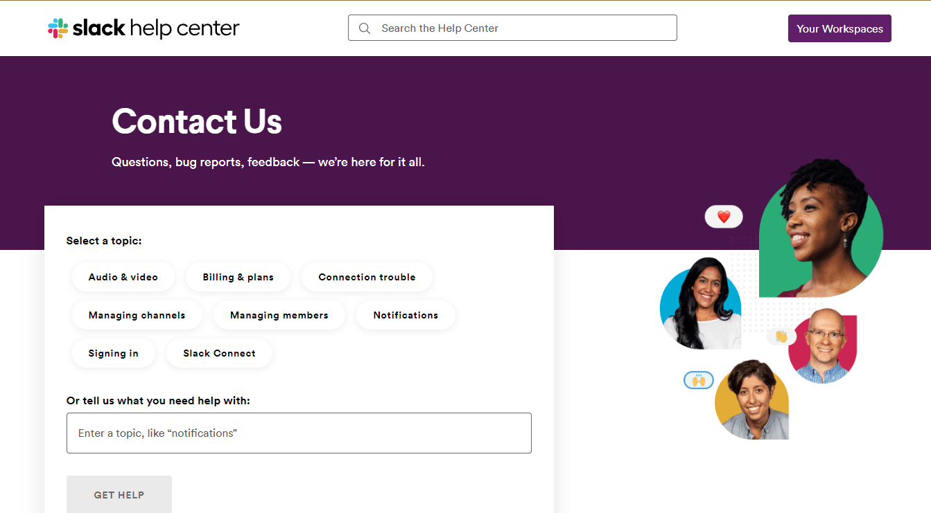 Slack contact page