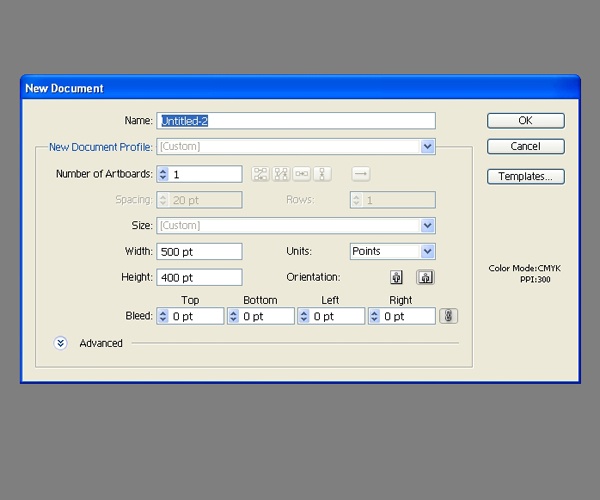 New document screen in Illustrator