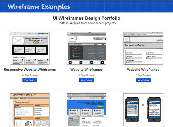 UI Wireframes Portfolio Samples