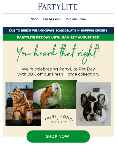 partylite email copy examples