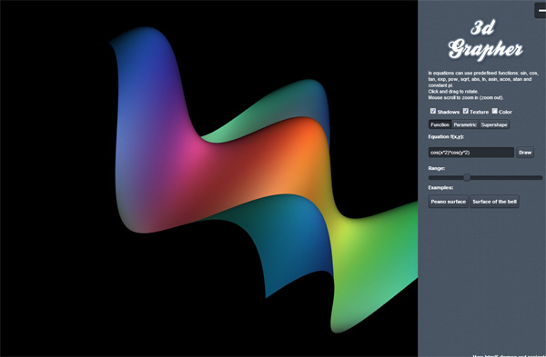 HTML5 canvas demonstration: 3D Grapher