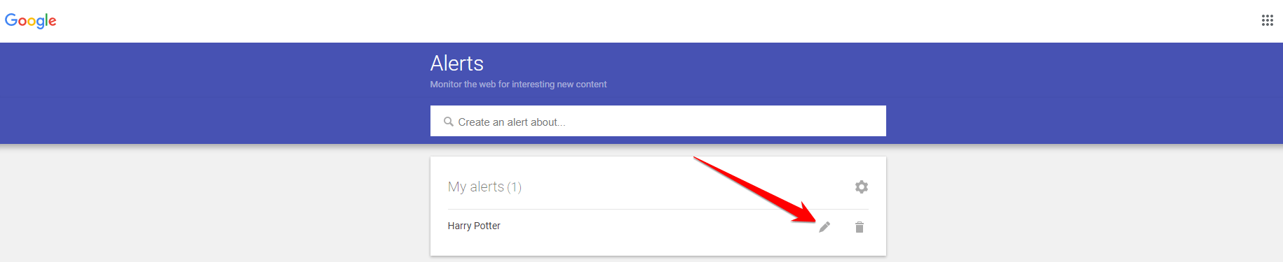Google Alerts edit icon