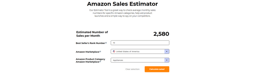 A screenshot of the Jungle Scout Sales Estimator tool