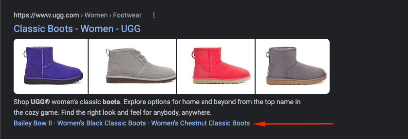 Listings for boots in Google