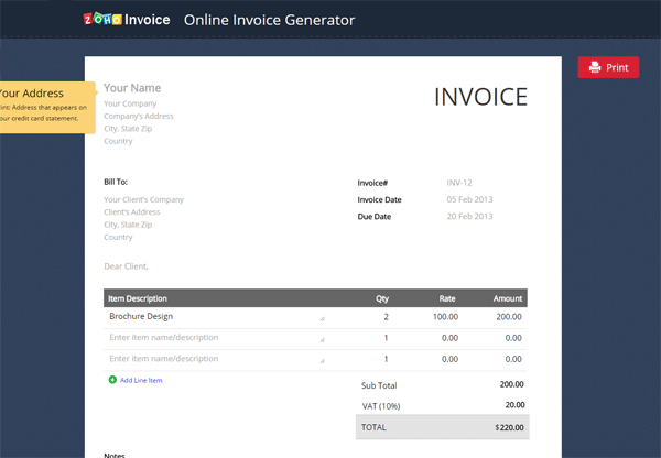 Zoho Online Free Invoice Generator