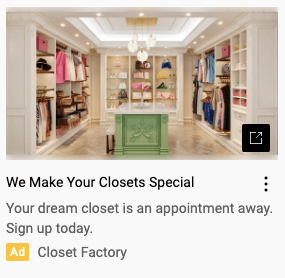 Display ad for Closet Factory